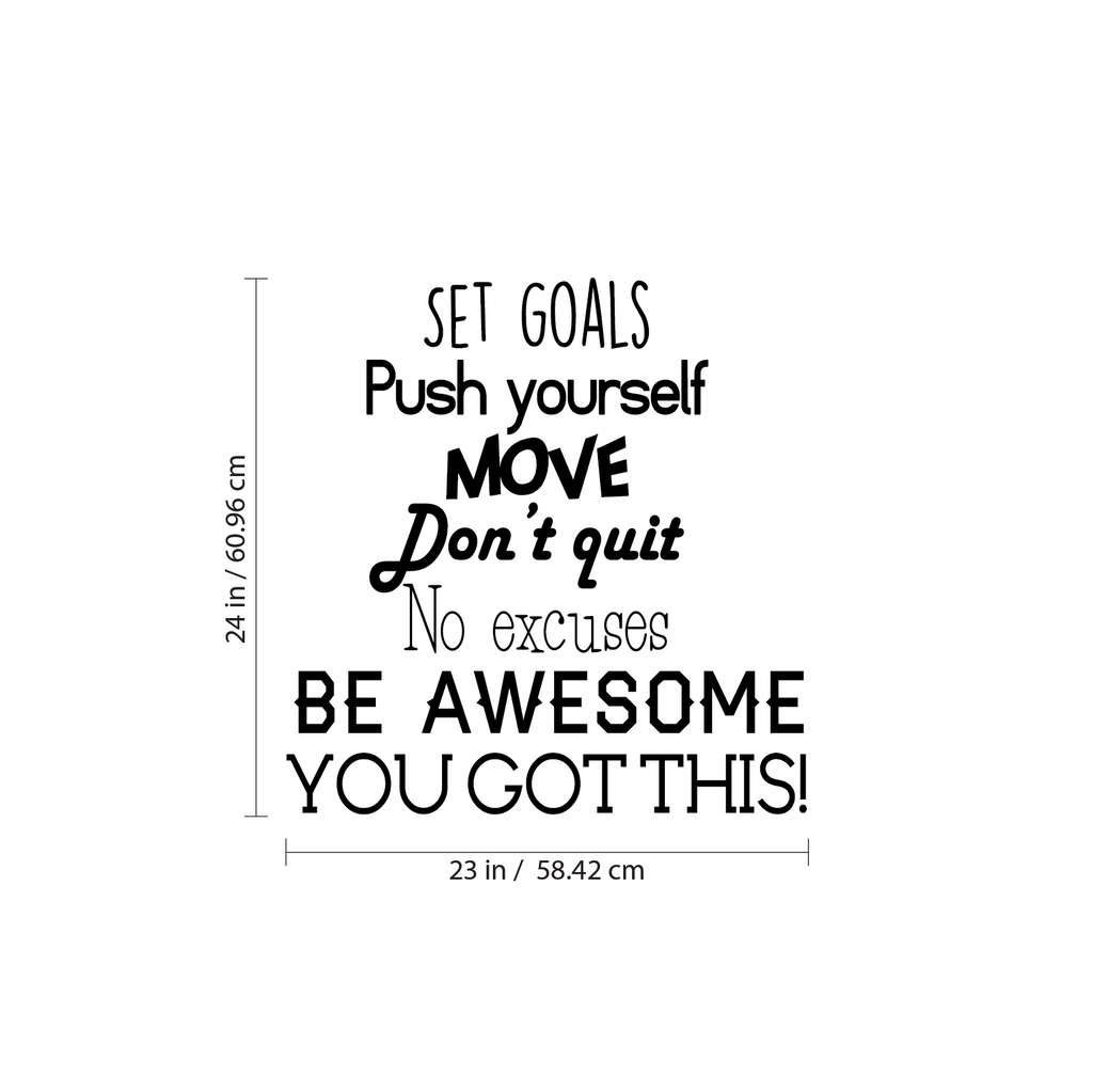 Set Goals, Push Yourself, Don't Quit - Inspirational Quotes Wall Art Vinyl Decal - 23" x 24" Gym Quotes Decoration Vinyl Sticker - Motivational Wall Art Decal - Life Quotes Vinyl Sticker Wall Decor