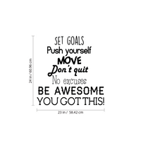 Set Goals, Push Yourself, Don't Quit - Inspirational Quotes Wall Art Vinyl Decal - 23" x 24" Gym Quotes Decoration Vinyl Sticker - Motivational Wall Art Decal - Life Quotes Vinyl Sticker Wall Decor
