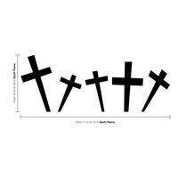 Set of 5 Vinyl Wall Art Decals - Cross Gravestones - from 20" x 15" Each - Spooky Halloween Seasonal Movie Props Indoor Outdoor Wall Door Window Living Room Office Decor 660078119044