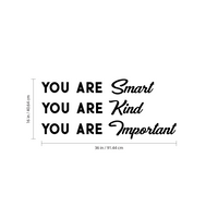 Vinyl Wall Art Decal - You are Smart You are Kind You are Important - 16" x 36" - Motivational Quote Words Teen Boy Girl Bedroom Living Room Home Office Decor - Trendy Modern Wall Sticker Decals 660078113318
