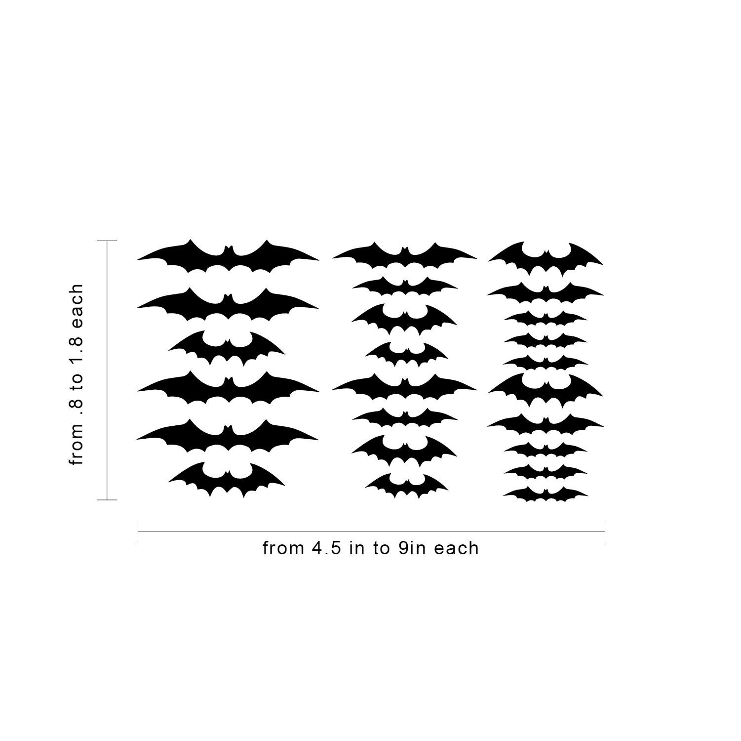 24 bat sets - 4.5 in to 9.5 in - Spooky Halloween decals
