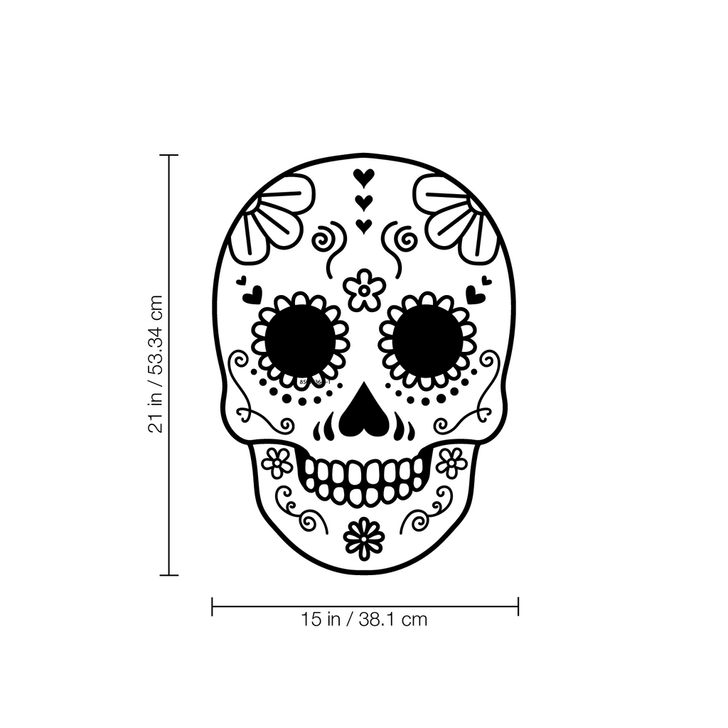 Vinyl Wall Art Decal - Day Of The Dead Skull - 21" x 15" - Sugar Skull Mexican Holiday Seasonal Sticker - Kids Teens Adults Indoor Outdoor Wall Door Window Living Room Office Decor (21" x 15", Black) 660078122433