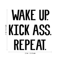 Wake Up, Kick Ass, Repeat Inspirational Quote - Wall Art Decal - 21" x 22" Decoration Vinyl Sticker - Life Quotes Vinyl Decal - Gym Wall Vinyl Sticker - Trendy Wall Art 660078089804
