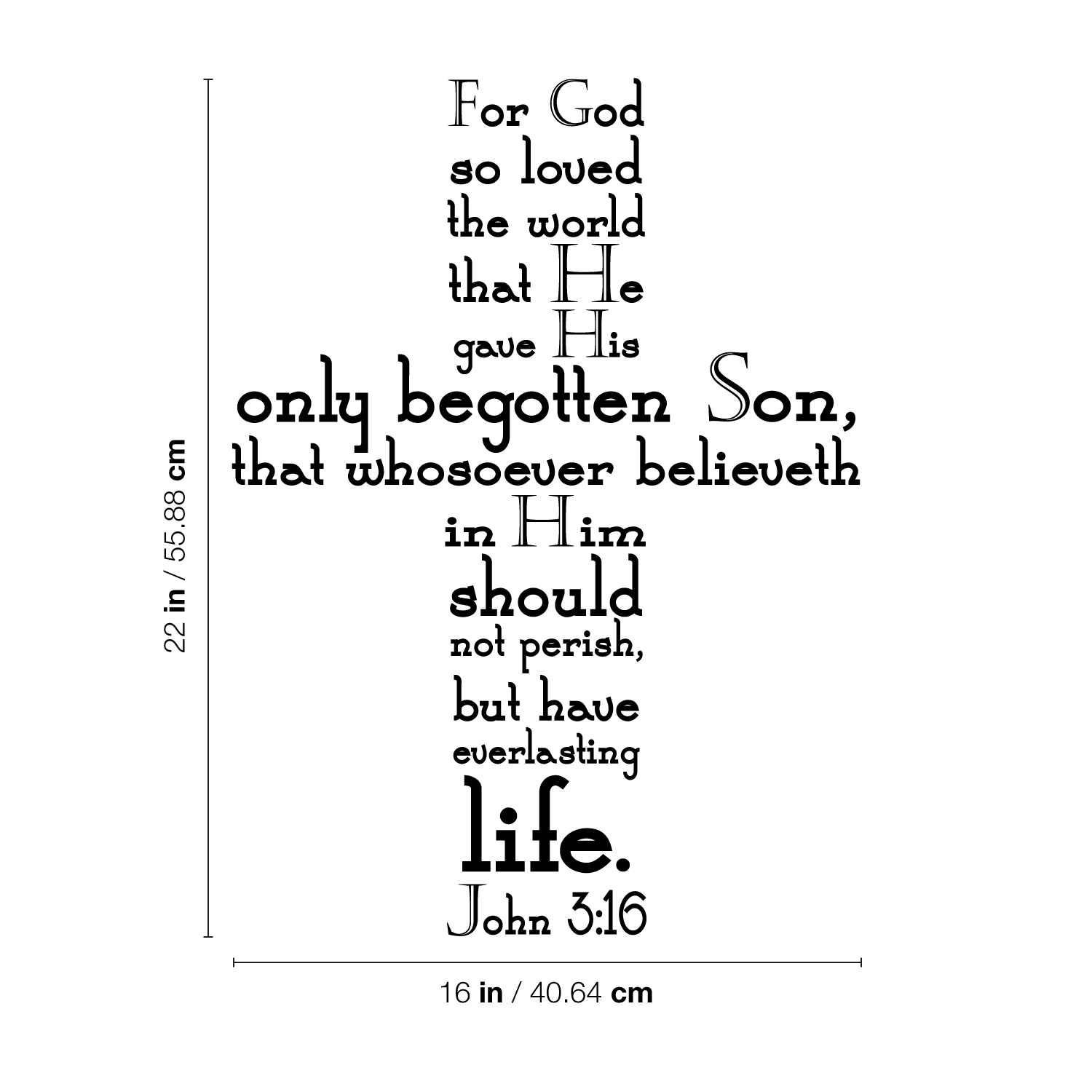 John 3:16 Cross Style Religious Bible Verse Wall Decal