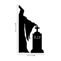 Vinyl Wall Art Decal - Grim Reaper and Grave - 43" x 22.5" - Fun Scary Halloween Seasonal Decoration Sticker - Day of The Dead Indoor Outdoor Wall Door Window Living Room Office Decor 660078120095