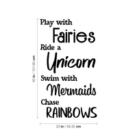 Vinyl Wall Art Decal - Play with Fairies Ride with Unicorns Swim with Mermaids - 40" x 23" - Cute Decor for Girls Toddlers Teens Tweens Bedroom Nursery Adhesive Home Decor - Removable Sticker Decals 660078115565