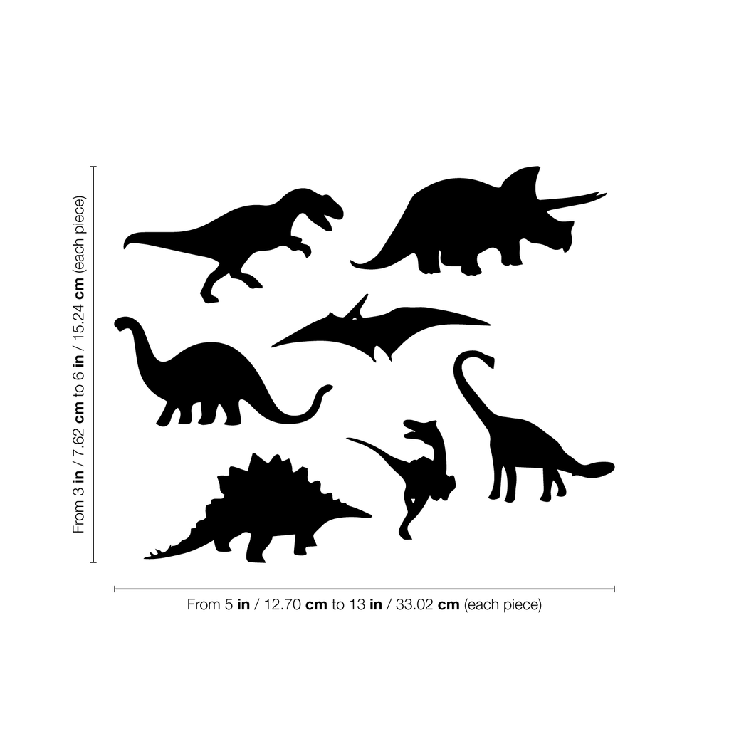 7 Pack Dinosaurs Vinyl Wall Art Stickers - 5" x 12" - Boy's Room Wall Decor- Cute Vinyl Sticker Decals - Nursery Room Dino Decorations 660078088968