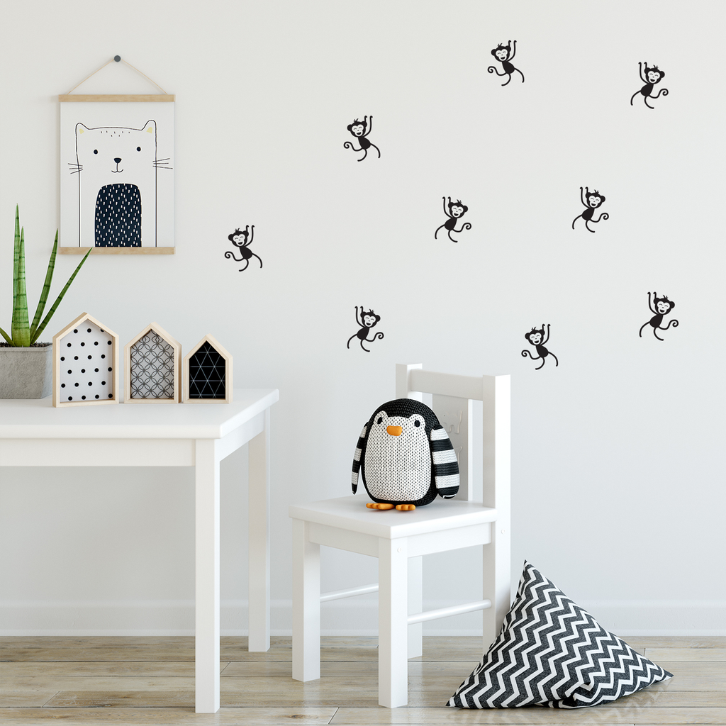 Set of 6 Vinyl Wall Art Decals - Monkeys - 4" x 5" Each - Bedroom Wall Art Vinyl Stickers - Unisex Nursery Animal Theme Decal - Kids Room Vinyl Wall Stickers 660078100592