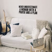 Never Underestimate A Woman with A Prayer and A Plan - 35" x 15" - Motivational Inspirational Quote - Living Room Bedroom Home Office Wall Decor - Modern Trendy Removable Sticker 660078115398