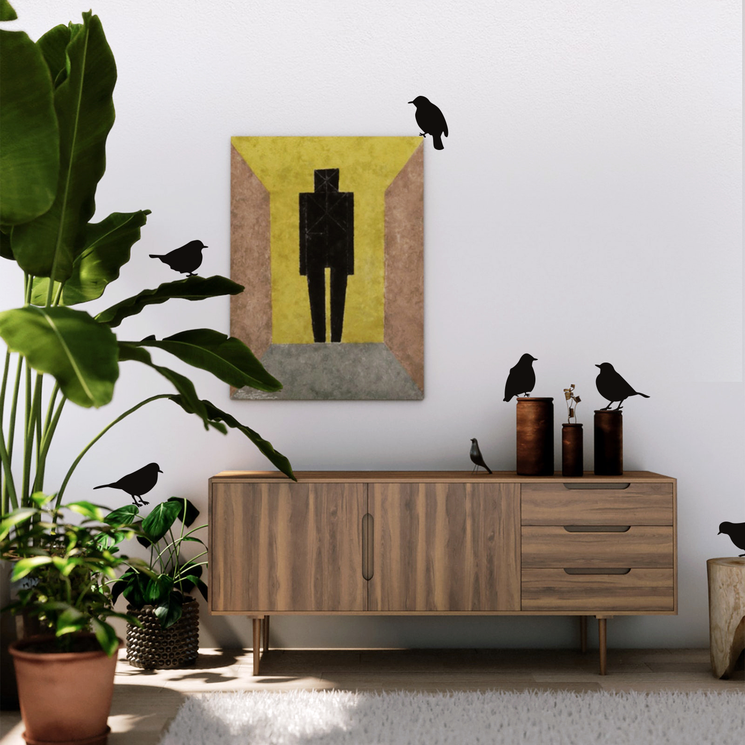 Set of 6 Vinyl Wall Art Decals - Birds - from 2.3" to 4.5" Each - Cute Animal Decor for Window Mirror Luggage Car Bumper Laptop Computer - Trendy Minimalist Peel and Stick Skin Sticker Designs 660078116203