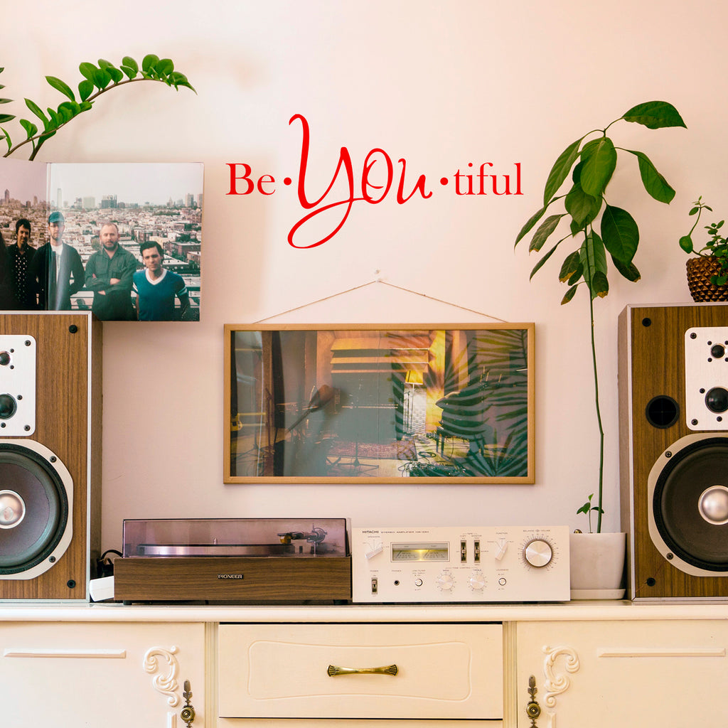 Vinyl Wall Art Decal - Be-You-Tiful - 6" x 15" - Trendy Women's Inspirational Decoration Quote - Motivational Home Apartment Door Window Living Room Bedroom Mirror Fashion Sticker