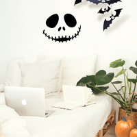 Vinyl Wall Art Decal - Jack Skellington Inspired Face - 17" x 22" - Fun Halloween Seasonal Decoration Sticker - Nightmare Before Christmas Indoor Outdoor Wall Door Window Living Room Office Decor 660078118993