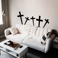 Set of 5 Vinyl Wall Art Decals - Cross Gravestones - from 20" x 15" Each - Spooky Halloween Seasonal Movie Props Indoor Outdoor Wall Door Window Living Room Office Decor 660078119044