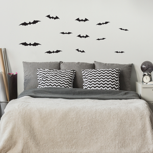 12 bats set - From 4.5 in to 9 in each - Spooky Black Halloween Wall Art Vinyl Decal Bats Sticker