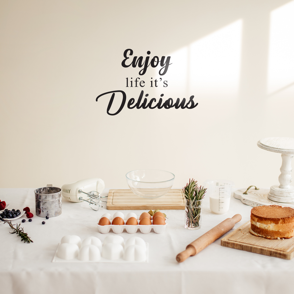 Enjoy Life It's Delicious - Inspirational Quotes Wall Art Vinyl Decal - 15" X 23" Decoration Vinyl Sticker - Motivational Wall Art Decal - Inspirational Kitchen Decor - Trendy Wall Art 660078090022