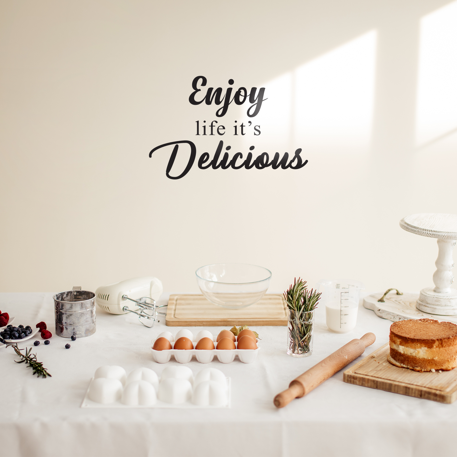 Enjoy Life It's Delicious - Inspirational Quotes Wall Art Vinyl Decal - 15" X 23" Decoration Vinyl Sticker - Motivational Wall Art Decal - Inspirational Kitchen Decor - Trendy Wall Art 660078090022