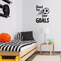 Wall Art Vinyl Decal - Shoot for Your Goals - 30" x 23" - Unisex Kids Little Boys Bedroom Soccer Decoration Sticker - Children's Indoor Outdoor Play Room Closet Door Classroom Daycare Sign 660078116524