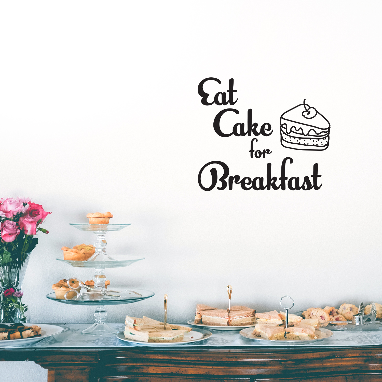 Eat Cake For Breakfast - Funny Quotes Wall Art Vinyl Decal - 23" X 27" Decoration Vinyl Sticker - Motivational Wall Art Decal - Inspirational Kitchen Decor - Trendy Wall Art 660078090039
