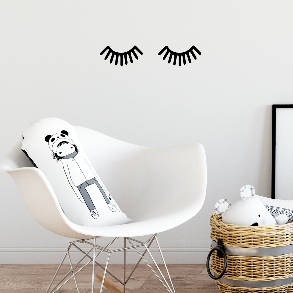 Small Children Baby Room Sleeping Eye Eyelashes Vinyl Wall Art Decal - 19" x 4" Decoration Vinyl Sticker