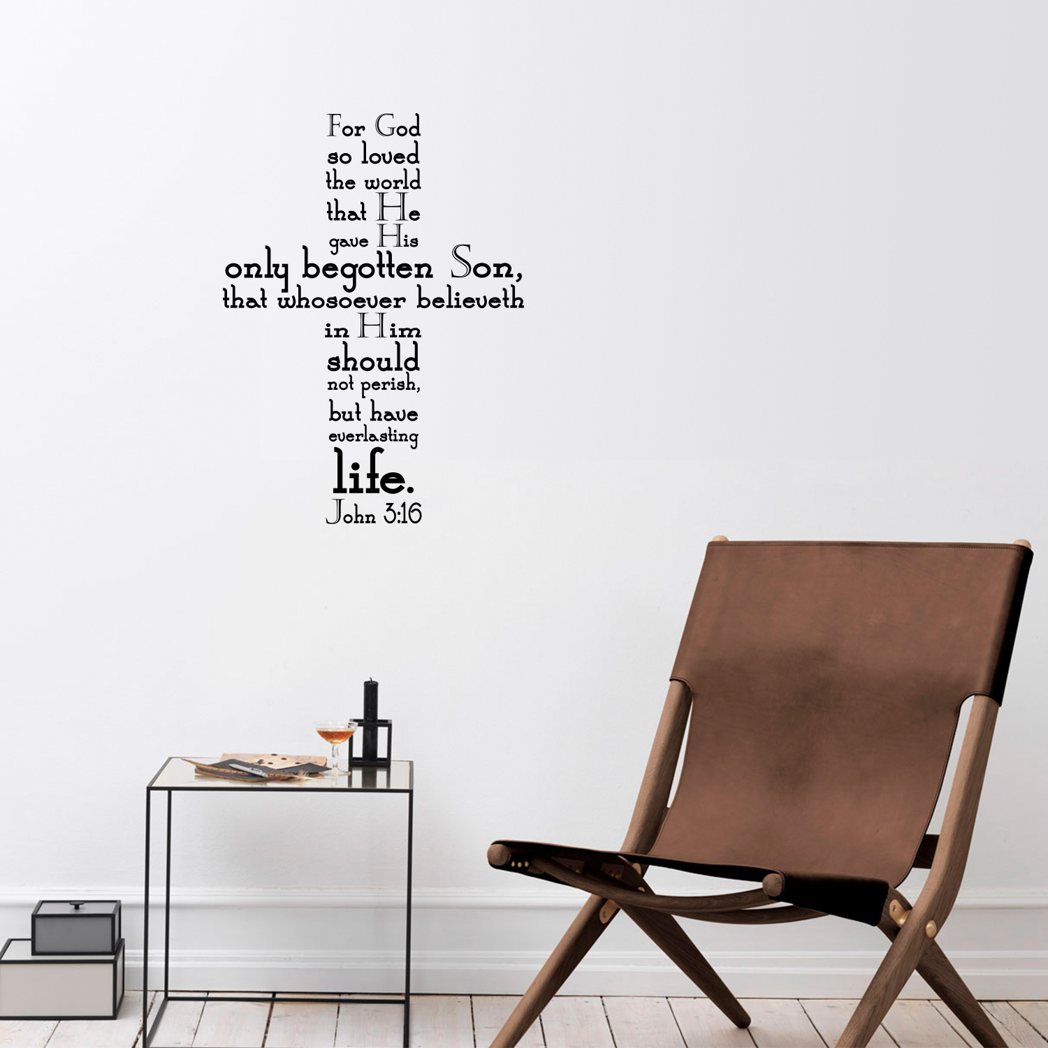 John 3:16 Cross Style Religious Bible Verse Wall Decal