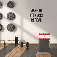 Wake Up, Kick Ass, Repeat Inspirational Quote - Wall Art Decal - 21" x 22" Decoration Vinyl Sticker - Life Quotes Vinyl Decal - Gym Wall Vinyl Sticker - Trendy Wall Art 660078089804