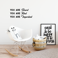 Vinyl Wall Art Decal - You are Smart You are Kind You are Important - 16" x 36" - Motivational Quote Words Teen Boy Girl Bedroom Living Room Home Office Decor - Trendy Modern Wall Sticker Decals 660078113318