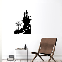 Vinyl Wall Art Decal - Halloween Castle - 30" x 22.5" - Spooky Seasonal Modern Decoration Sticker - Trendy Kids Teens Adults Indoor Outdoor Wall Door Window Living Room Office Decor 660078119983