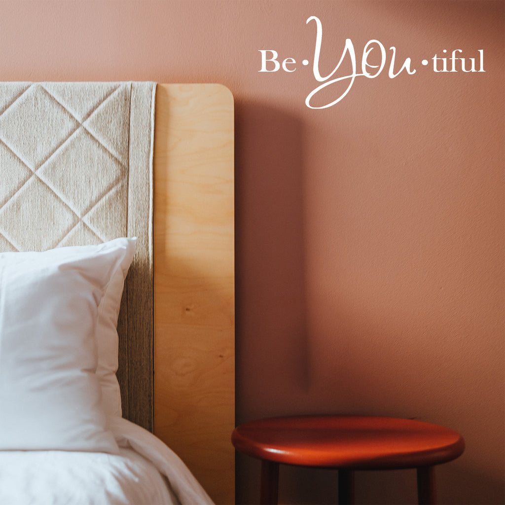 Vinyl Wall Art Decal - Be-You-Tiful - 6" x 15" - Trendy Women's Inspirational Decoration Quote - Motivational Home Apartment Door Window Living Room Bedroom Mirror Fashion Sticker