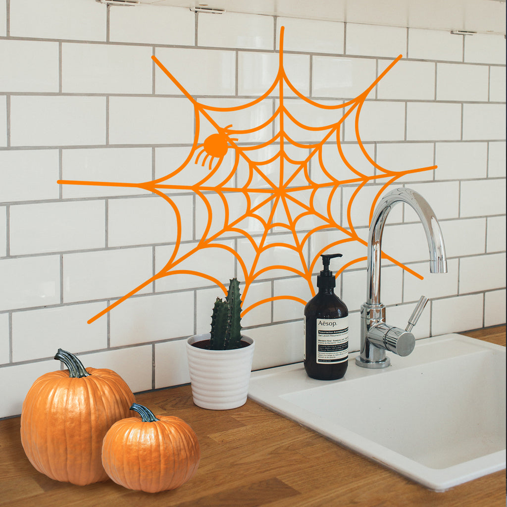 Vinyl Wall Art Decal - Spiderweb - 20" x 22.5" - Fun Halloween Web Seasonal Decoration Sticker - Teens Adults Indoor Outdoor Wall Door Window Living Room Office Decor 660078119686