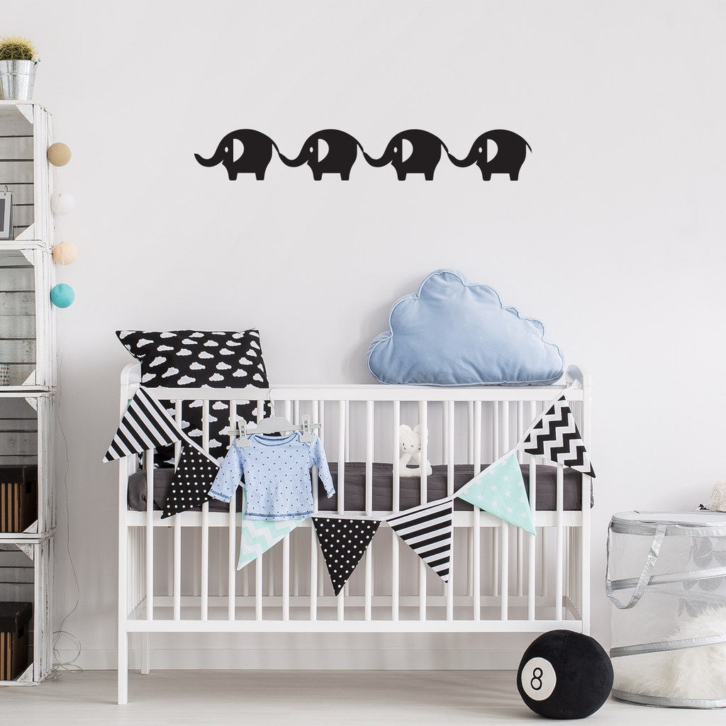 Printique Baby Elephants Vinyl Wall Art Stickers - 5" x 31" - Boy's Room Wall Decor - Cute Vinyl Sticker Decals - Nursery Room Elephant Decorations - Baby Shower Decor Girls 660078088975