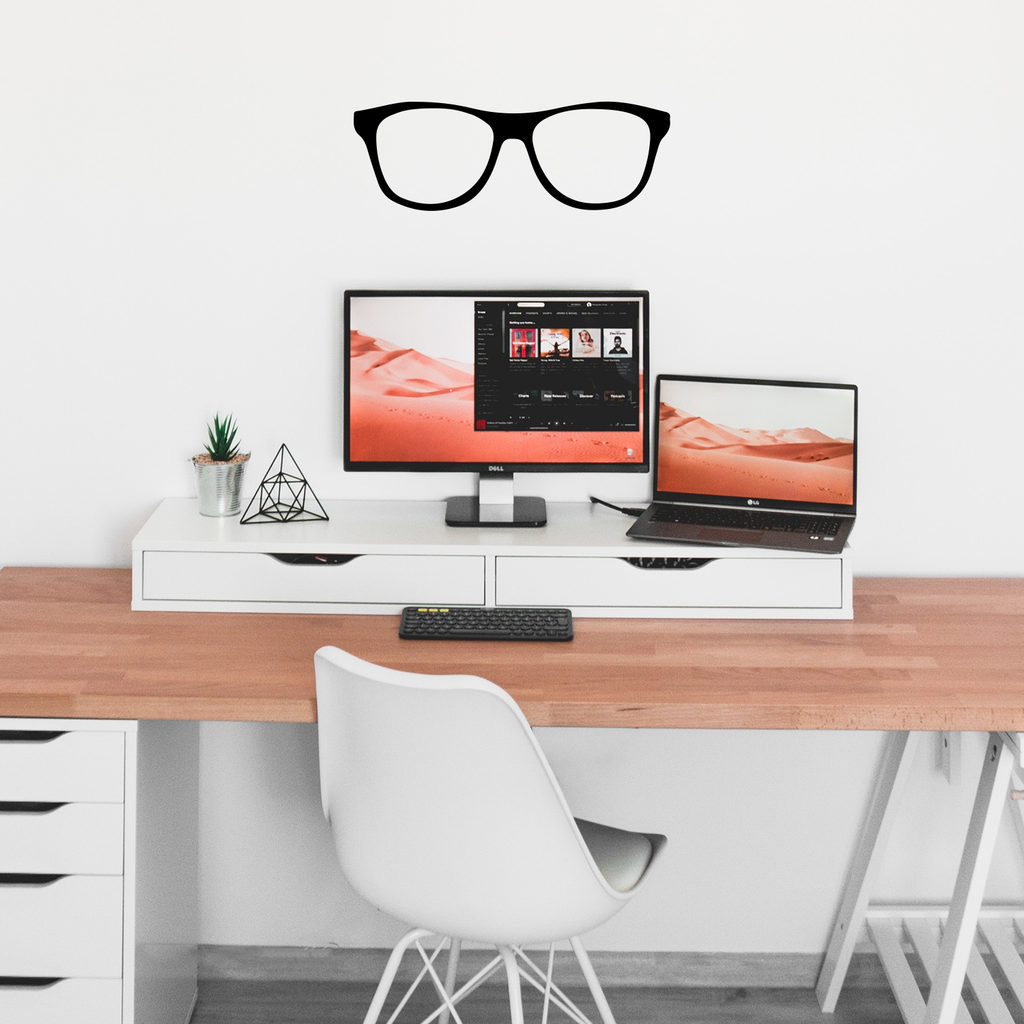 Reading Glasses - 22" x 7.5" -  Wall Art Decal - Decoration Adhesive Vinyl Sticker - Office Wall Art Decor 660078084342