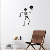 Vinyl Wall Art Decal - Happy Skeleton - 34" x 23" - Fun Spooky Halloween Seasonal Decoration Sticker - Kids Teens Adults Indoor Outdoor Wall Door Window Living Room Office Decor 660078116227