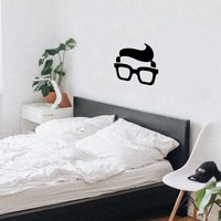 Glasses and Hair Man's Face Silhouette- Wall Art Decal - 20" x 23.5" Decoration Vinyl Sticker - Living Room Wall Decoration 660078084328