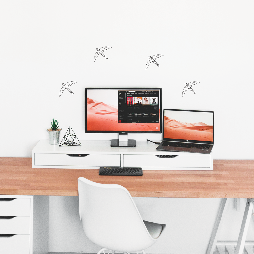 Set of 4 Vinyl Wall Art Decal - Geometric Bird - 9.48" x 11.53" Each - Vinyl Stickers for Home Apartment Use - Chic Geometric Animals for Living Room Bedroom Decorations 660078113578