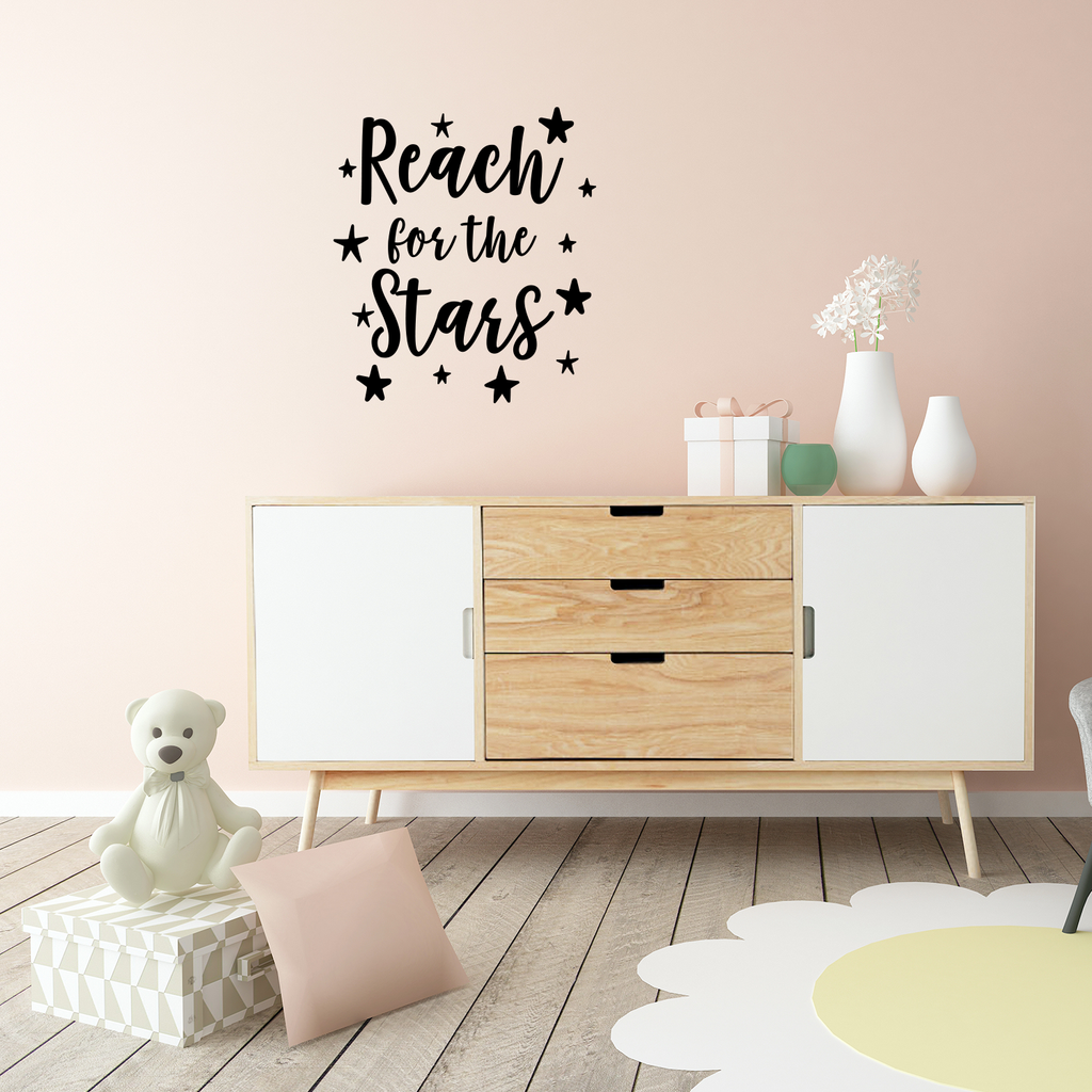 Vinyl Wall Art Decal - Reach for The Stars - 26" x 23" - Inspirational Little Kids Toddlers Nursery Playroom Bedroom Home Apartment Daycare Classroom Positive Quote Sticker Stencil Adhesive Decals 660078116784