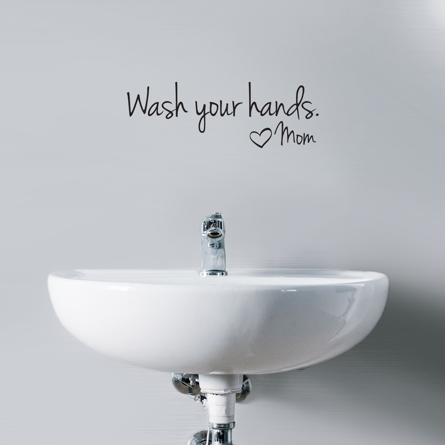 Wash Your Hands Love Mom - Wall Art Decal - 8" x 18" - Bathroom Wall Art Decor - Peel Off Vinyl Stickers - Trendy Decals 660078089415