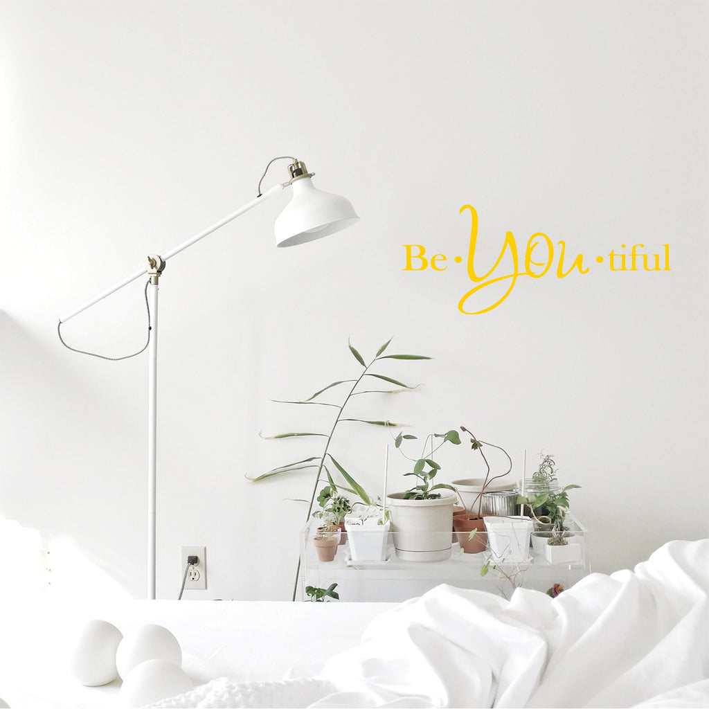 Vinyl Wall Art Decal - Be-You-Tiful - 6" x 15" - Trendy Women's Inspirational Decoration Quote - Motivational Home Apartment Door Window Living Room Bedroom Mirror Fashion Sticker