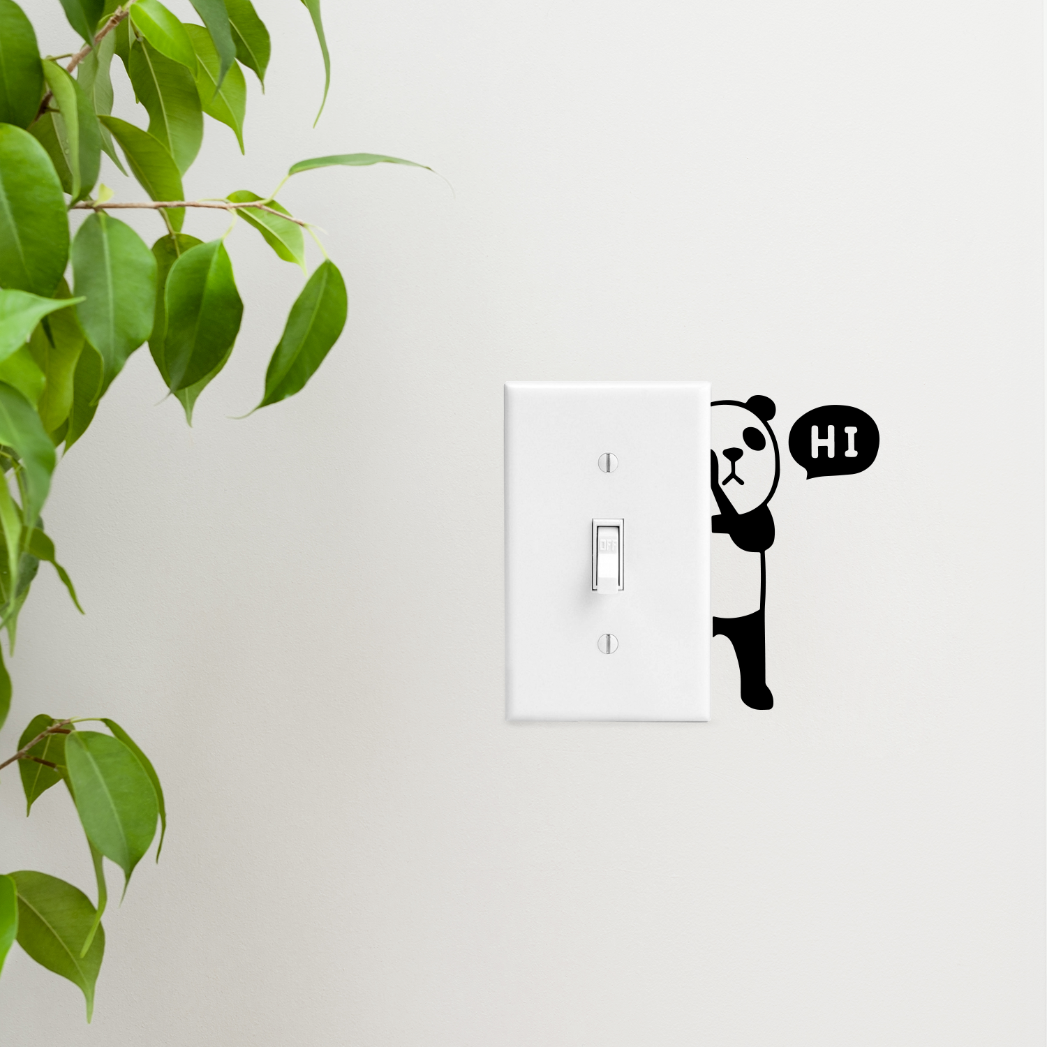 Panda Bear with Hi Quote Wall Art Decal - 1.8" x 3.3" Decoration Vinyl Sticker - Cute Panda Light Switch Vinyl Sticker - Laptop Skin - Kid's Room Wall Art Decoration 660078084489