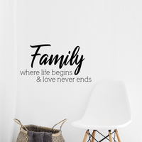 Vinyl Wall Art Decal - Family Where Life Begins & Love Never Ends - 22" x 12" - Inspirational Household Decoration Living Room Bedroom Indoor Outdoor Sticker Wall Decals for Home Decor