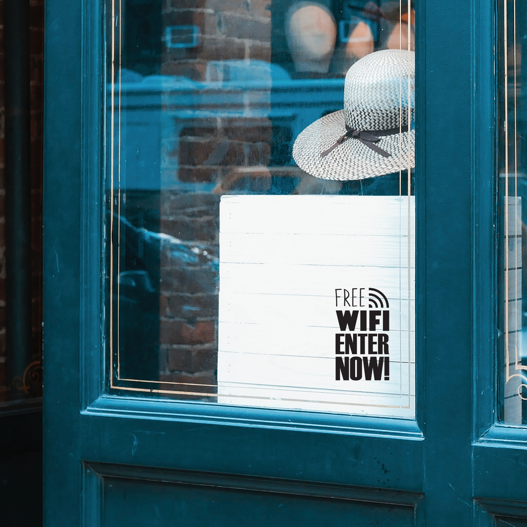 Free WiFi Business Sign - 16" x 10" - Decoration Vinyl Stickers - Window Sign Vinyl Decals - Free Wi-Fi Vinyl Sticker for Businesses Coffee Shops and Restaurants 660078089606