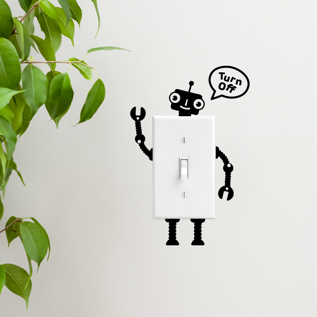 Vinyl Wall Art Decal - Turn Off Robot - 1.5" to 3" Each - Fun Decor for Light Switch Kids Boy Girl Bedroom Decor for Light Switch - Laptop Computer Peel and Stick Sticker Designs