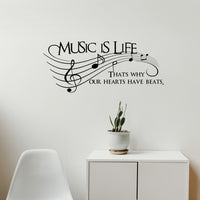 Music Is Life.. That's Why Our Hearts Have Beats Vinyl Wall Decal Sticker Art
