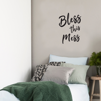 Bless This Mess - Funny Quotes - Wall Art Decal 20" x 28" Home Decoration Vinyl Stickers - Bedroom Living Room Wall Decor 660078089682