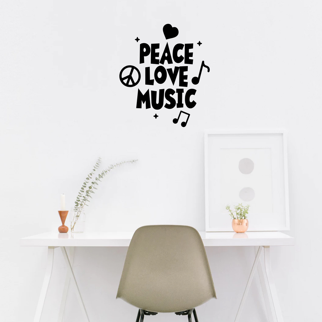 Vinyl Wall Art Decal - Peace Love Music - 26" x 23" - Modern Urban Music Lover Quote for Home Living Room Bedroom Sticker - Trendy Good Vibes for Office Business Workplace Decor 660078119365