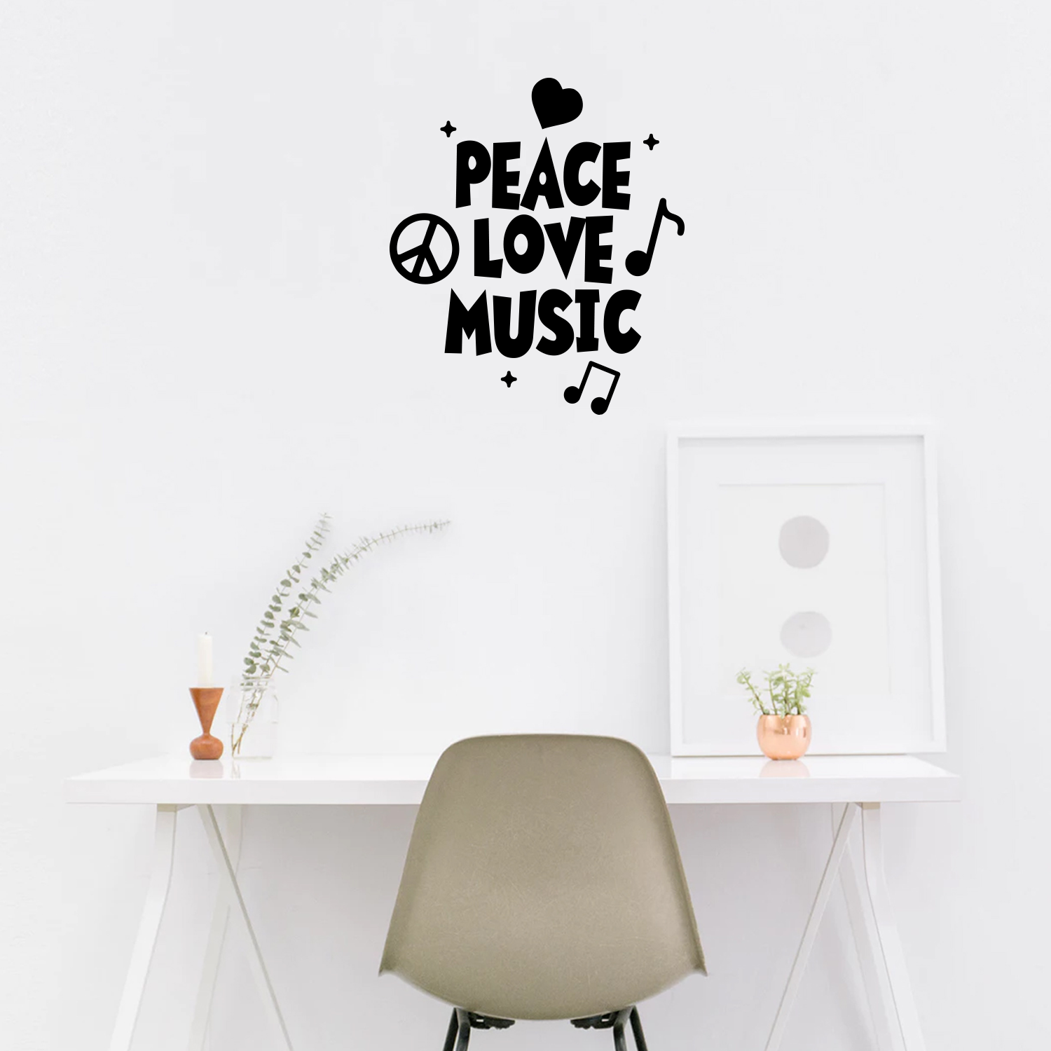 Vinyl Wall Art Decal - Peace Love Music - 26" x 23" - Modern Urban Music Lover Quote for Home Living Room Bedroom Sticker - Trendy Good Vibes for Office Business Workplace Decor 660078119365