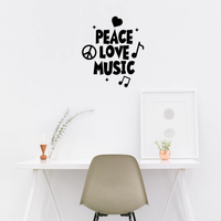 Vinyl Wall Art Decal - Peace Love Music - 26" x 23" - Modern Urban Music Lover Quote for Home Living Room Bedroom Sticker - Trendy Good Vibes for Office Business Workplace Decor 660078119365
