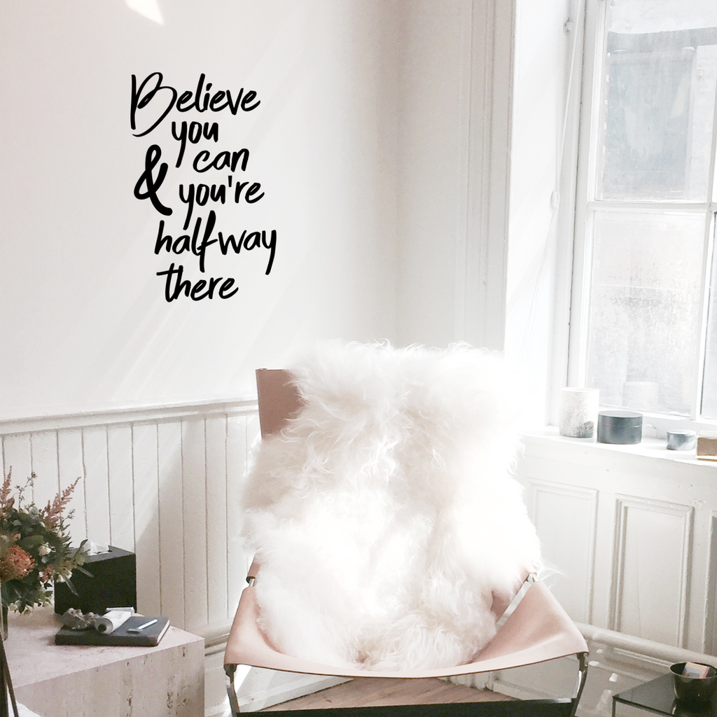 Vinyl Wall Art Decal - Believe You Can and You're Halfway There - 35" x 23" - Home Living Room Bedroom Office Gym Sticker Decor - Modern Peel and Stick Motivational Life Quote Decal 660078116760