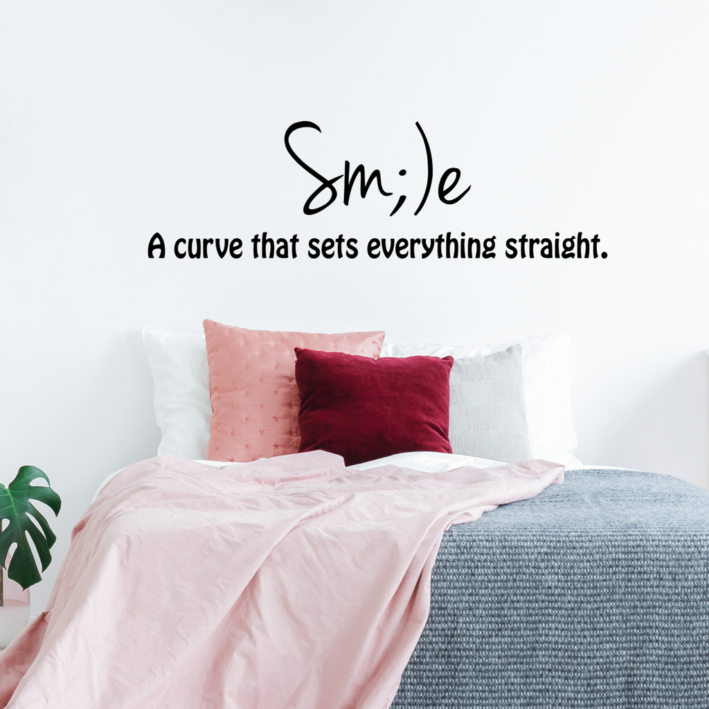 Vinyl Wall Art Decal - Smile, A Curve That Sets Everything Straight - 21" x 70" - Inspirational Modern Home Bedroom Office Decor - Positive Trendy Work Living Room Apartment Quote