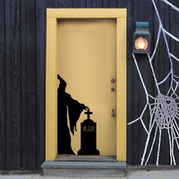 Vinyl Wall Art Decal - Grim Reaper and Grave - 43" x 22.5" - Fun Scary Halloween Seasonal Decoration Sticker - Day of The Dead Indoor Outdoor Wall Door Window Living Room Office Decor 660078120095