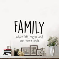 Vinyl Wall Art Decal - Family Where Life Begins & Love Never Ends - 17" x 23" - Inspirational Household Decoration Living Room Bedroom Indoor Outdoor Sticker Wall Decals for Home Decor